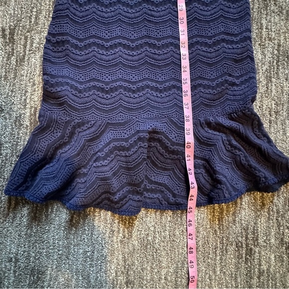 Slate & Willow Lined Midnight Blue Ruffle Sheath Midi Dress Romance Date Night - Picture 13 of 14